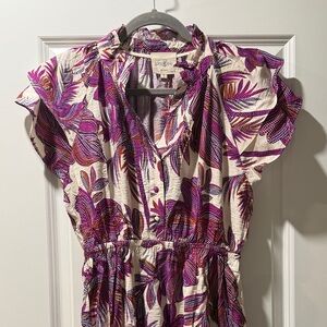 Umgee Purple and White Leaf Print Dress